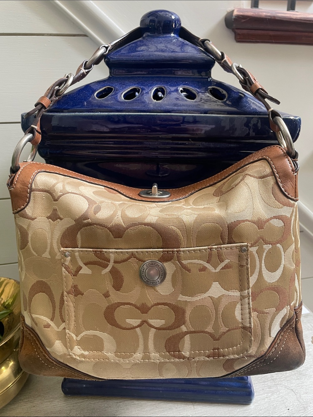 Vintage Y2K Coach Chelsea Hobo signature canvas Suede/Leather trim bag